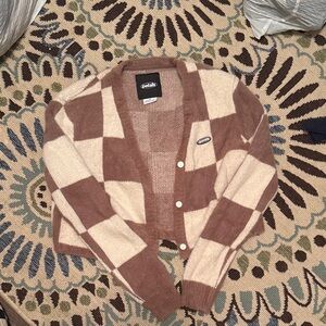 Ella Women's Checkered Cardigan - Brown and Cream